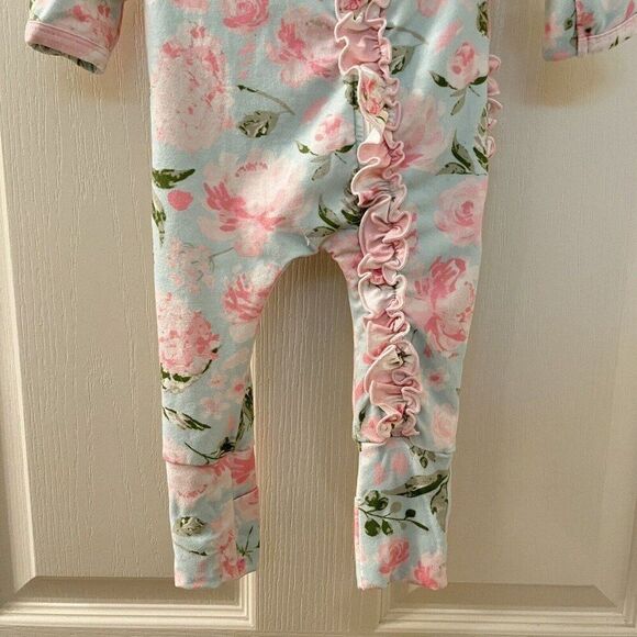 SweetHoney OG Ruffled Dreamer PJ Sleeper Zippy Blue Floral Girls Size 6 Months - Picture 3 of 12